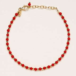 Bracciale in argento 925 con sfere di corallo sintetico alternato a micro sfere lucide