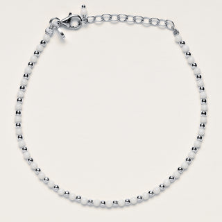 Bracciale in argento 925 con sfere di Agata bianca alternato a micro sfere lucide