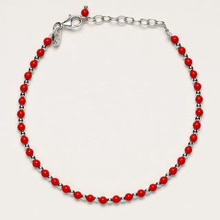 Bracciale in argento 925 con sfere di corallo sintetico alternato a micro sfere lucide