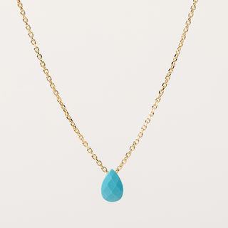 Collana in argento 925 placcato oro con pendente a forma di goccia in turchese sintetico