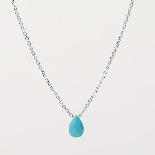 Collana in argento 925 placcato oro con pendente a forma di goccia in turchese sintetico