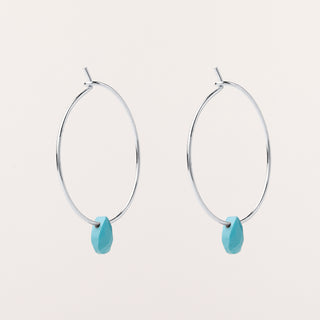 Orecchini a cerchio in argento 925 placcato oro con goccia pendente in turchese sintetico