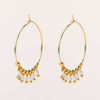 Orecchini a cerchio 2 cm in argento 925 placcato oro con pendenti decorativi in Agata Bianca