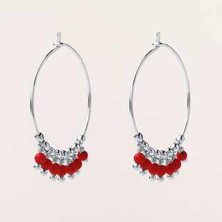 Orecchini a cerchio 2 cm in argento 925 placcato oro con pendenti decorativi in corallo sintetico