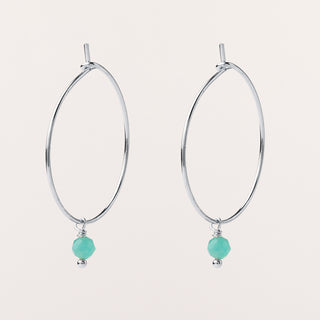 Orecchini a cerchio in argento 925 placcato oro con pietra naturale verde pendente