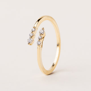 Anello aperto in argento 925 placcato oro con piccoli zirconi bianchi alle estremità