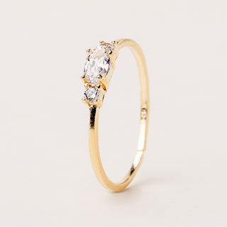 Anello solitario in argento 925 placcato oro con zircone bianco centrale luminoso