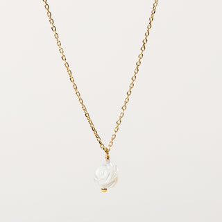 Collana argento placcato oro con fiore in madreperla