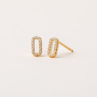 Orecchini lobo con zirconi oro donna design ovale 1 cm