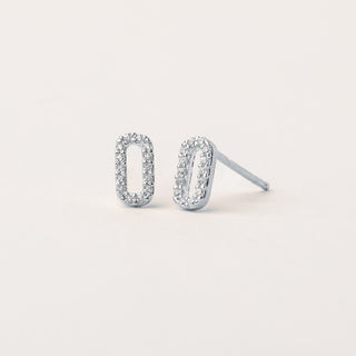 Orecchini lobo con zirconi Argento donna design ovale 1 cm