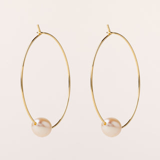 Orecchini cerchio con perla d'acqua dolce oro 3 cm