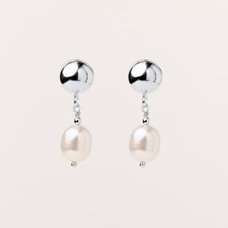 Orecchini lobo con perla d'acqua dolce pendente Argento 2,5 cm