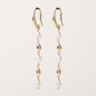 Orecchini lunghi oro perle naturali eleganti 5,5 cm
