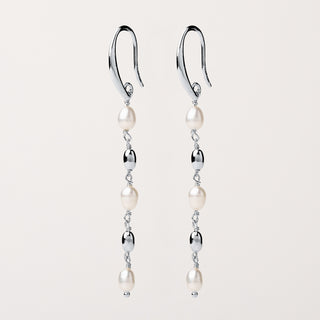 Orecchini lunghi Argento perle naturali eleganti 5,5 cm