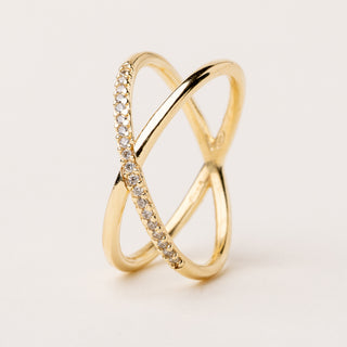 Anello intrecciato oro zirconi luxury