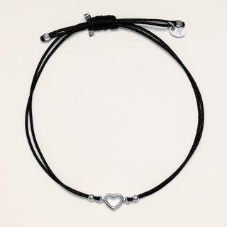 Bracciale cuore Argento cordino nero