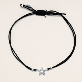 Bracciale stella Argento cordino nero zirconi