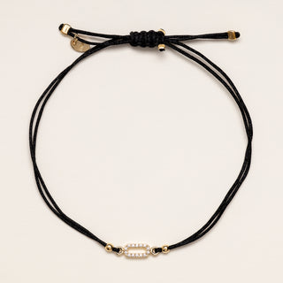 Bracciale ovale oro zirconi cordino nero