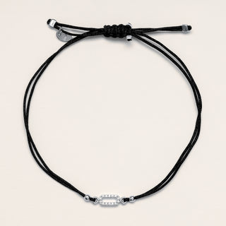 Bracciale ovale Argento zirconi cordino nero