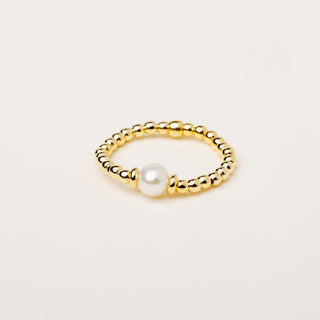 Anello elastico perla oro elegante