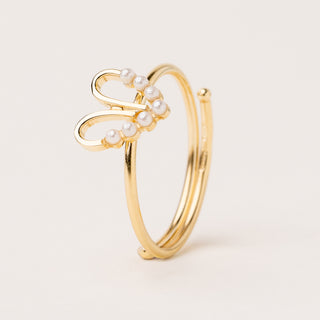 Anello cuore perle Argento 925 placcato oro regolabile