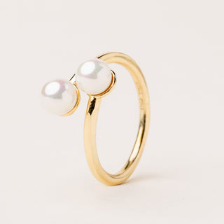 Anello perle Argento 925 placcato oro regolabile elegante