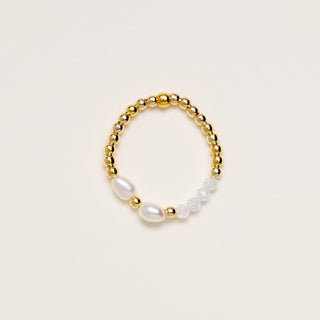Anello elasticizzato perle zirconi oro elegante