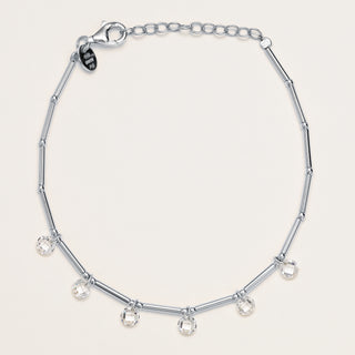 Bracciale in argento 925 placcato oro con zirconi pendenti lungo la catena tubolare