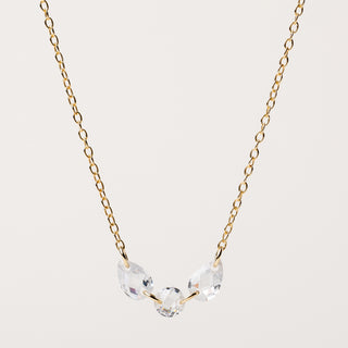 Collana in argento 925 placcato oro con zircone centrale tondo e due gocce laterali