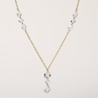 Collana in argento 925 placcato oro con zirconi tondi e a goccia pendenti