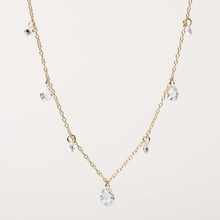 Collana in argento 925 placcato oro con zirconi pendenti taglio goccia e tondo