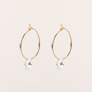 Orecchini a cerchio 2 cm in argento 925 placcato oro con zircone pendente a goccia
