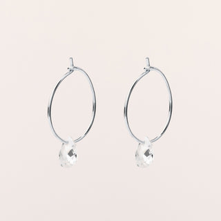 Orecchini a cerchio 2 cm in argento 925 placcato oro con zircone pendente a goccia