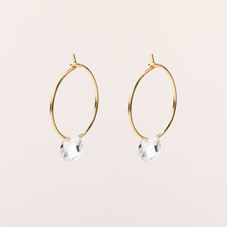Orecchini a cerchio 2 cm in argento 925 placcato oro con zircone pendente tondo