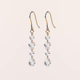 Orecchini pendenti in argento 925 placcato oro con zirconi sfaccettati lunghi 3,5 cm