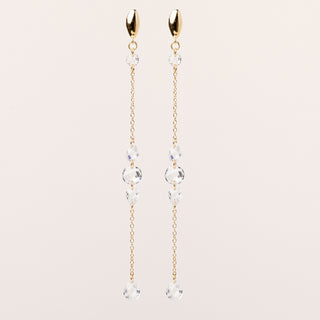 Orecchini pendenti lunghi 9 cm in argento 925 placcato oro con zirconi lungo la catena
