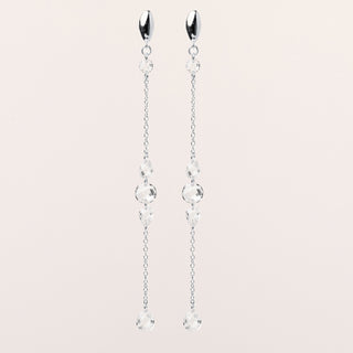 Orecchini pendenti lunghi 9 cm in argento 925 placcato oro con zirconi lungo la catena