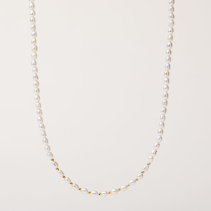 Collana Donna Con Vera Perla D'acqua Dolce E Catenina In Argento 925 Placcato Oro, Elegante E Moderna, Lunghezza 45+5 Cm, Regalo Di Natale