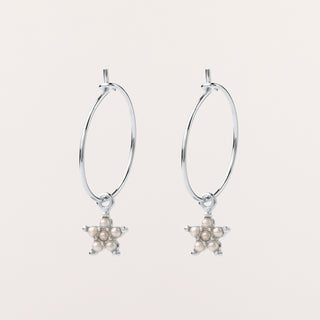 Orecchini cerchio Argento stella perle