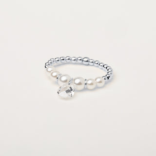 Anello Argento perle zircone regolabile