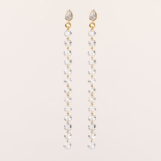 Orecchini lunghi in argento 925 placcato oro con zirconi pendenti a cascata luminosi