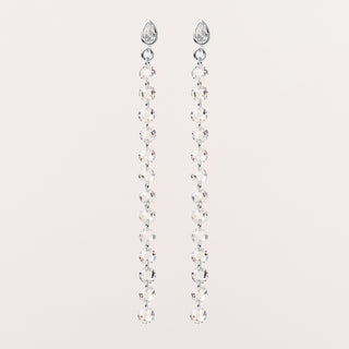 Orecchini lunghi in argento 925 placcato rodio con zirconi pendenti a cascata luminosi