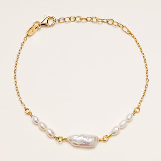 Bracciale con perla centrale d'acqua dolce e catena oro regolabile