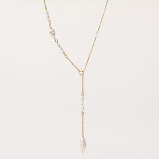 Collana a Y con perle d'acqua dolce e catena oro