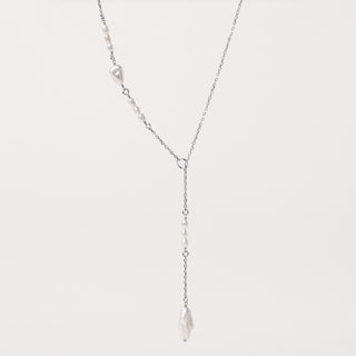 Collana a Y con perle d'acqua dolce e catena Argento