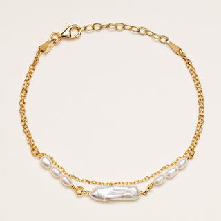 Bracciale doppio con perle d'acqua dolce e catena oro