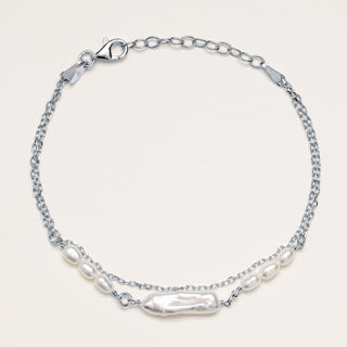 Bracciale doppio con perle d'acqua dolce e catena Argento