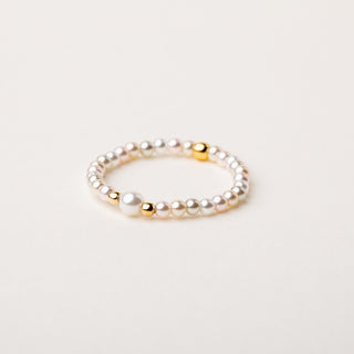 anello perle sintetiche elasticizzato oro elegante donna