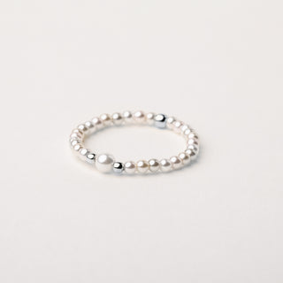 anello perle sintetiche elasticizzato Argento elegante donna