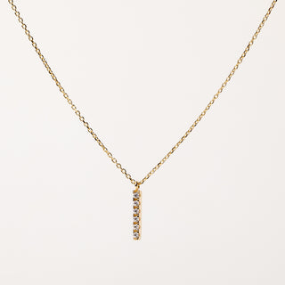 Collana dorata con pendente a barretta orizzontale impreziosito da brillanti zirconi.